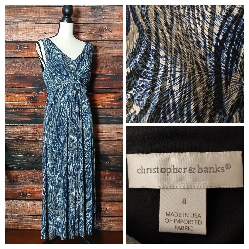Christopher & Banks Vintage Midi Dress 8 Knot Front Pleat Boho USA Made